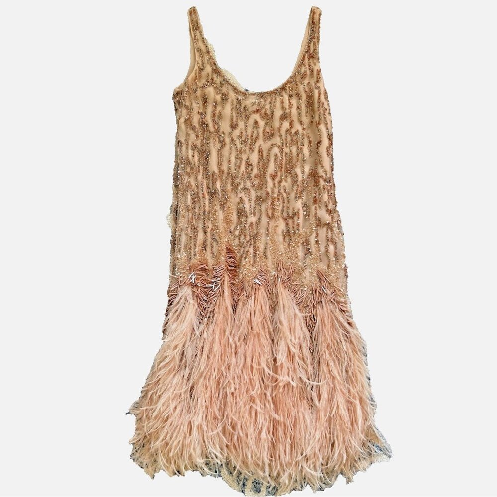 J. Mendel Dress Designer Beaded Cocktail Feather Vintage Size Small 0 2 4 XS